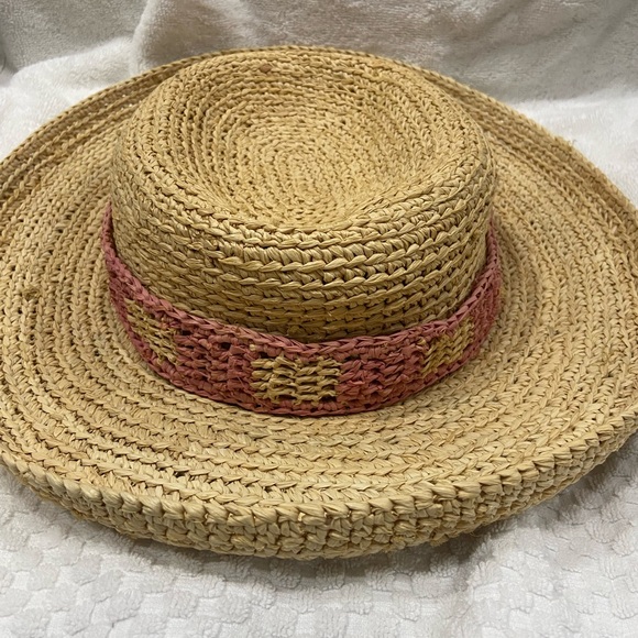 Scala collection Straw Sun Hat with Pink Accent Band - Picture 2 of 3